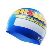 Ảnh của NÓN BƠI HỌA TIẾT TYR HELLO MY NAME IS SILICONE YOUTH SWIM CAP